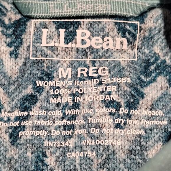 L.L. Bean Full Zip Sweater Fleece Jacket Green Chevron Tree Print, Size Medium - Picture 9 of 9